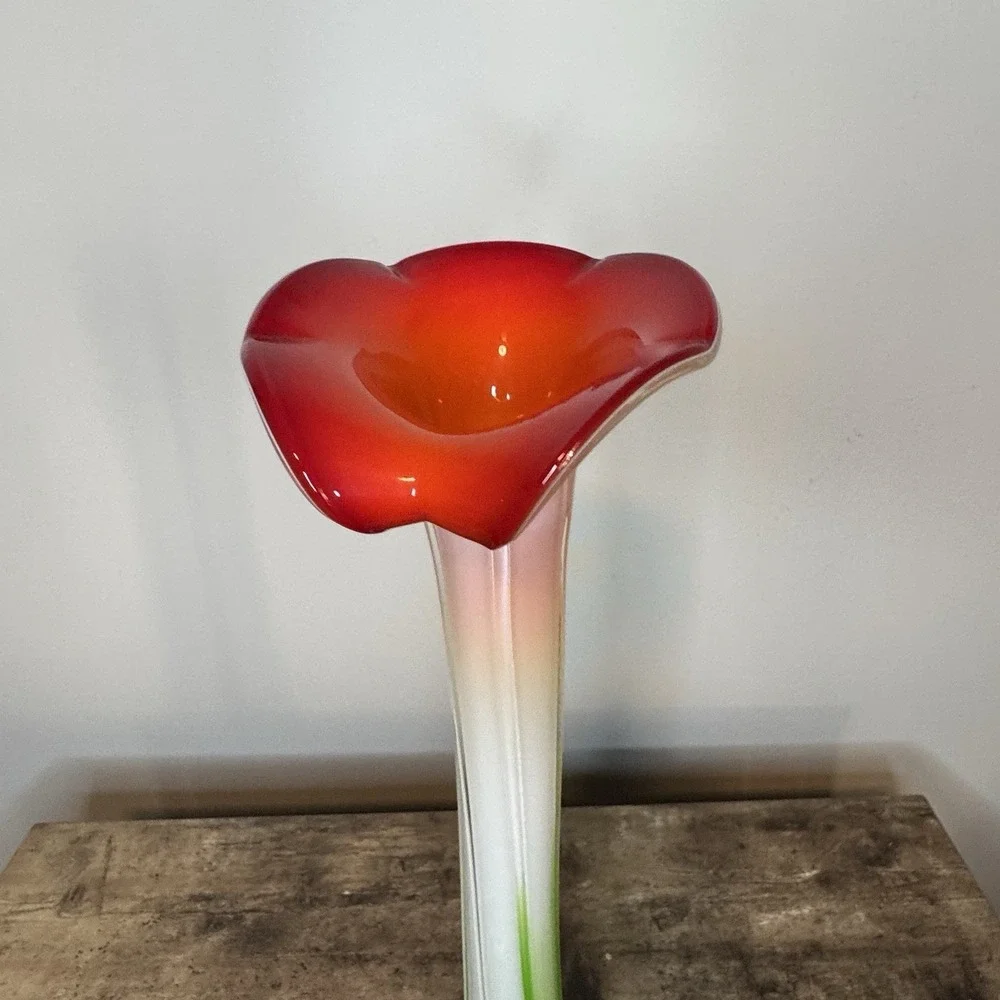 Vintage Murano Style Jack in the Pulpit Vase Red Green White 16